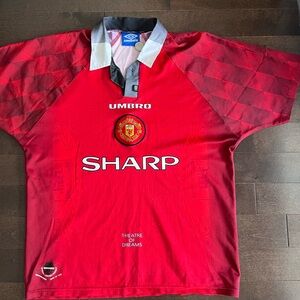 Vintage Manchester United 1996-1998 Umbro Home Football Soccer Kit Jersey Size L